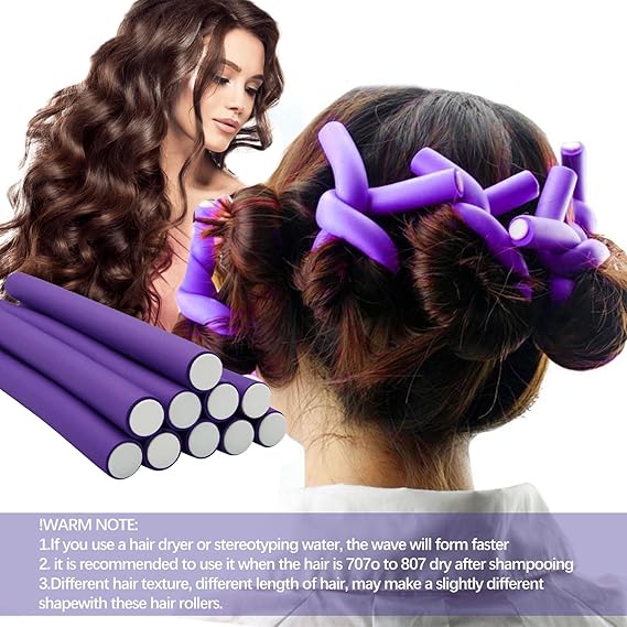 Pack of 10 Hair Rollers Papilotten Hair Rollers, Curls Without Heat Foam Curlers for Women (Random Color)