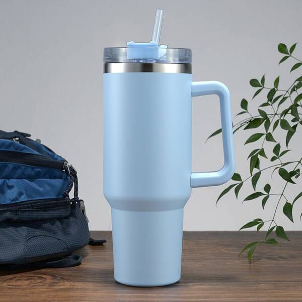 Insulated Stainless Steel Tumbler with Handle and Straw - 40oz (Random Color)