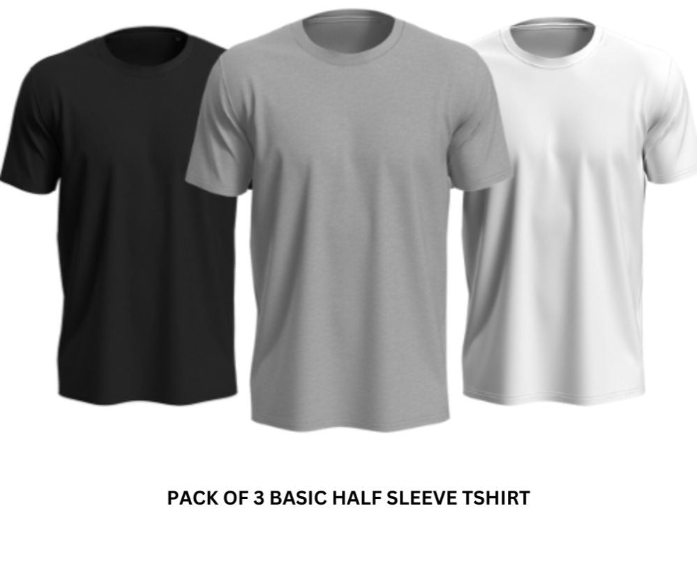 Pack of 3 Premium Half Sleeves Round Neck Plain Color T-Shirts for Men & Boys �Soft Comfortable Fabric (Size Medium)
