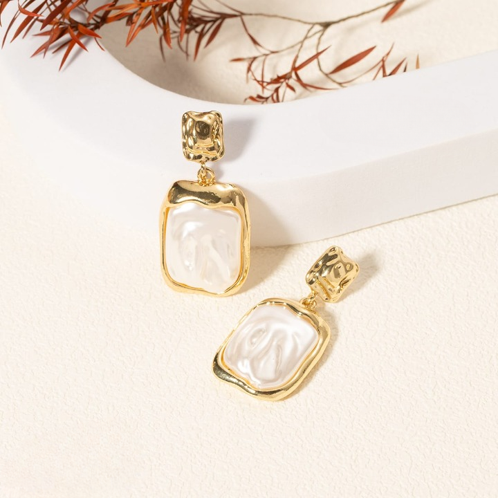 Elegant Korean Gold Foil Earrings with White Stone �Silver (PXT-115)