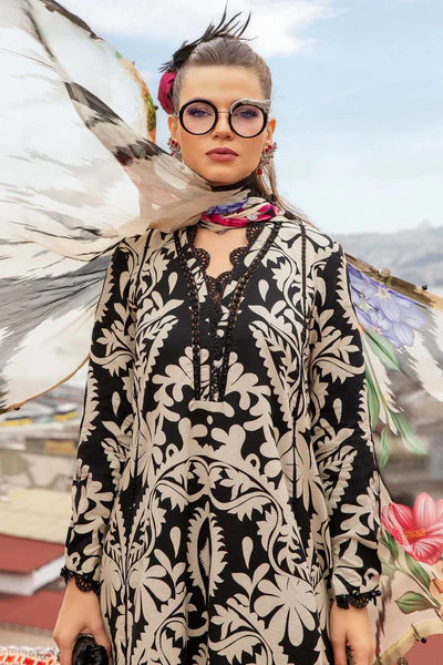 Elegant 3 Piece Embroidered Lawn Suit with Digital Print & Printed Chiffon Dupatta �Unstitched Summer Collection