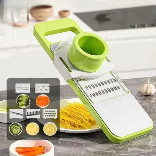 5-in-1 Multi-Functional Vegetable Slicer & Grater �Adjustable Mandoline Cutter with Interchangeable Blades for Kitchen, Fruits & Vegetables