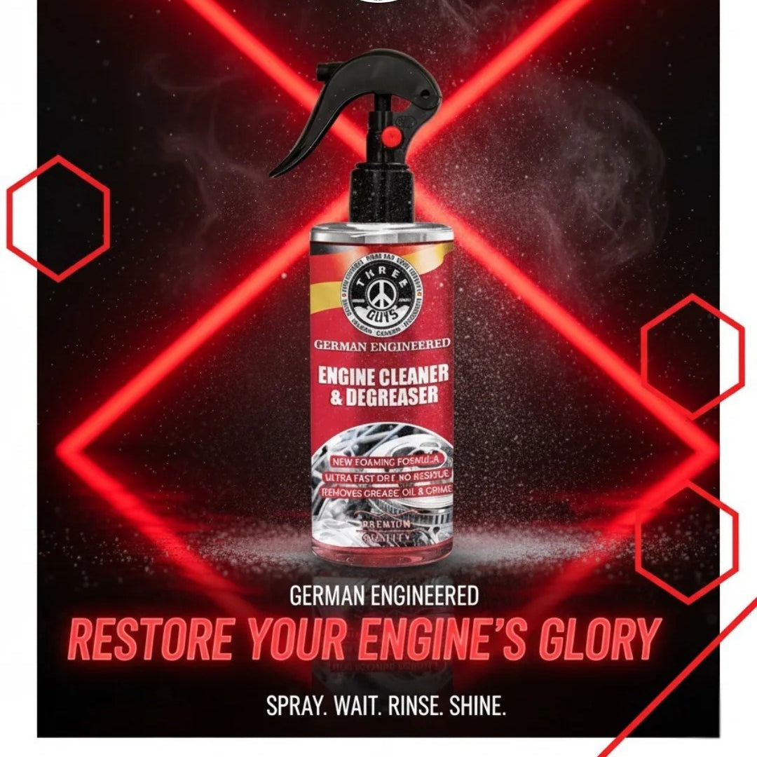 THREE GUYS Engine Cleaner & Degreaser | Foaming Formula | German Engineered Fast-Dry Spray (250ml)