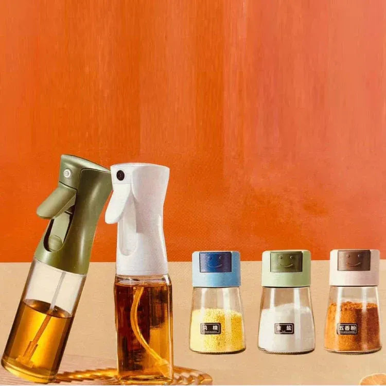 4Pcs Oil And Spice Countertop Set Daisy Glass Seasoning Organizer With 3 Jars 180ml And 1 Oil Bottle 245ml
