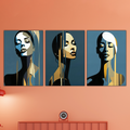 Set of 3 Inspirational Wall Art Wooden Phototile Frames �Abstract Portraits with Gold Accents, 8x11 Inch MDF, Ready to Stick