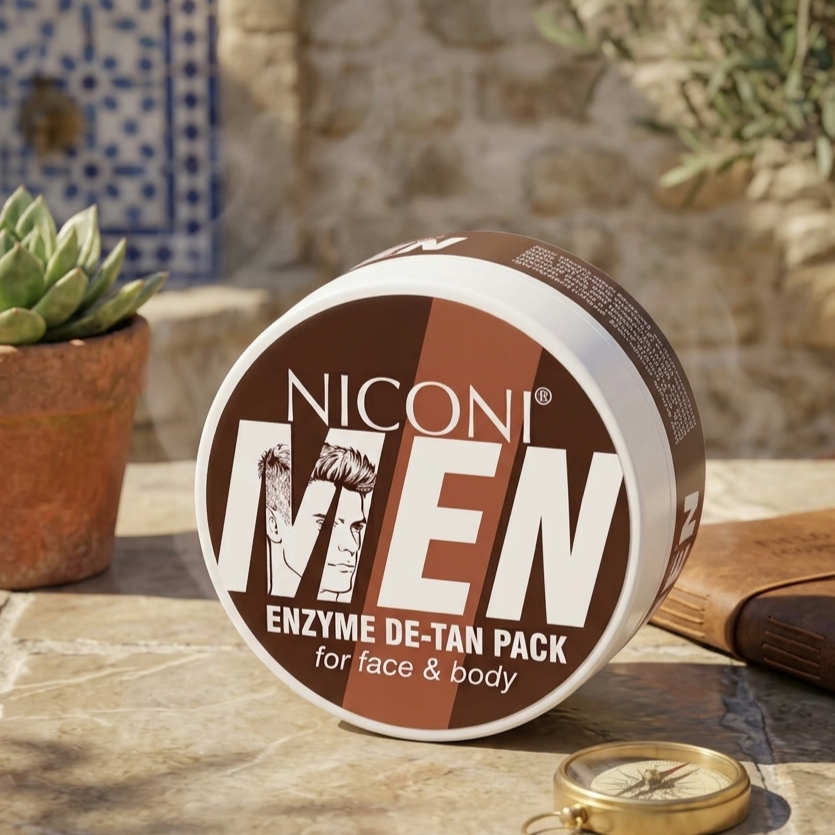 Niconi Men Enzyme De-Tan Pack - Advanced Skincare Facial Pack For Tan Removal Brightening Deep Cleansing And Smooth Refreshing Men Skin Tone - 100g