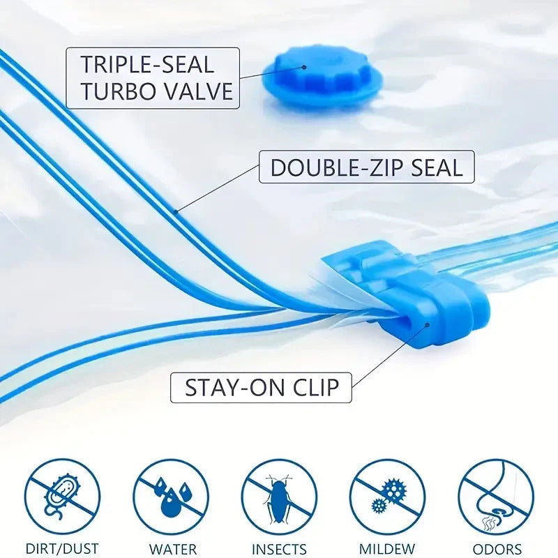5-Pack Vacuum Storage Bags with Hand Pump �Space-Saving Compression Bags for Bedding & Clothes