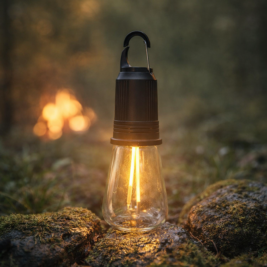 T02 Portable Hanging Camping Lamp �Type-C Rechargeable Warm Light LED Bulb with 3 Modes