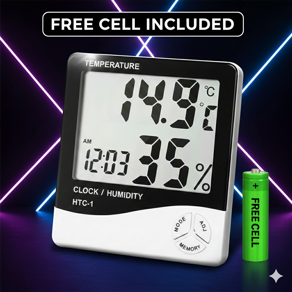 Professional LCD Indoor Temperature & Humidity Monitor �Large Display, Accurate Readings + Free Battery.