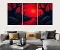Set of 3 Surreal Red Landscape Wall Art Frames �8x11" MDF Wood with Adhesive Backing