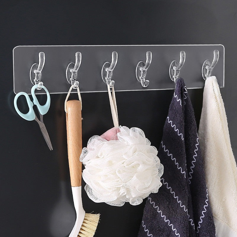 Seamless Heavy Duty Sticky Hooks | Double-Sided Adhesive | Transparent Waterproof Wall Hangers | Bathroom & Kitchen (Pack of 1)