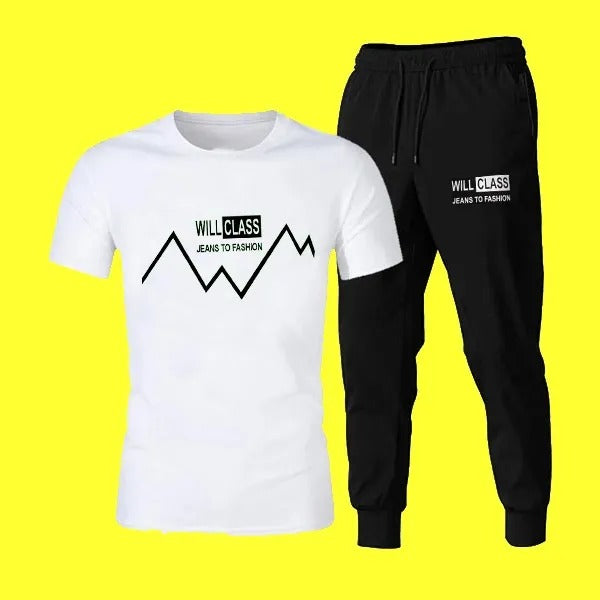2 PCs Black Trendy Markhor Printed Track Suit for Men & Boys | Soft & Comfortable Summer Wear | Lightweight Breathable Fabric (Medium)