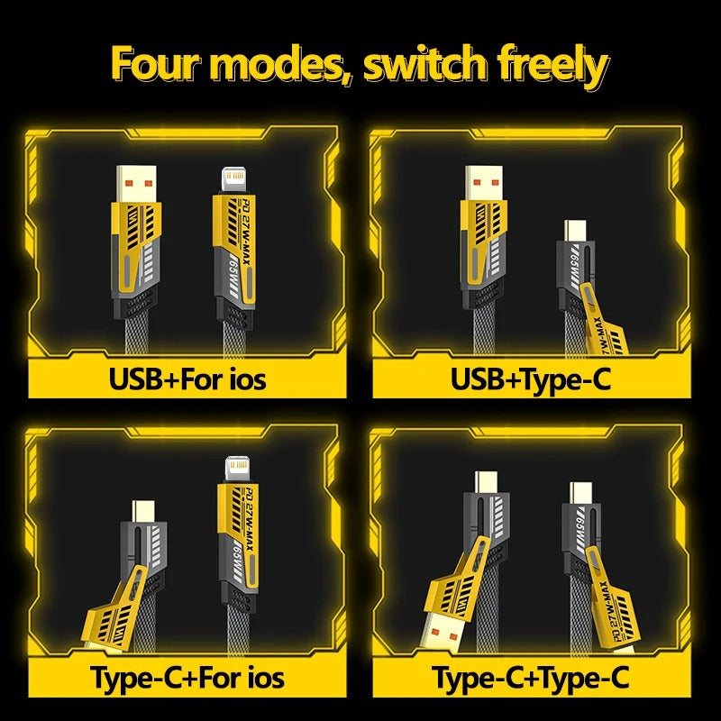 4 In 1 Data Cable �USB-C & Lightning Connectors, Braided Durable Design, Fast Charging (Without Box)