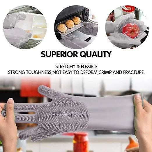 Silicone Dishwashing & Cleaning Pair Gloves �Reusable Heat Resistant Scrubber Gloves for Kitchen, Bathroom & Household Cleaning | Random Color