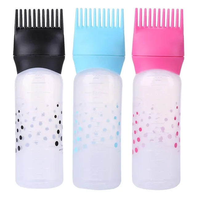 Hair Oil Comb Applicator Bottle with Graduated Scale �Professional Hair Coloring, Oiling & Scalp Treatment Tool ~ Random Color (1Pc)
