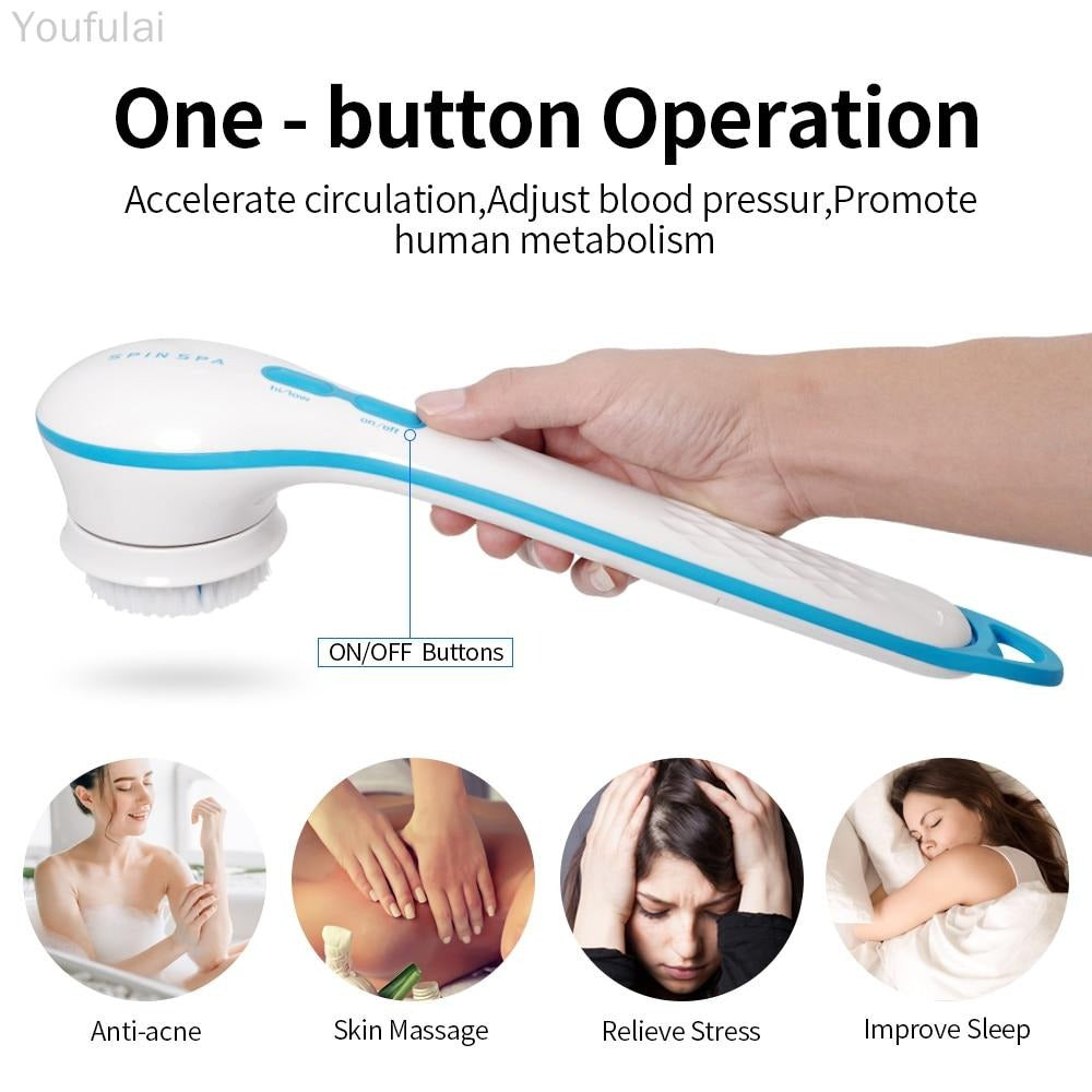 Electric Shower Brush 5-in-1 Spin Spa �Cell Operated Full Body Cleansing & Exfoliating Brush