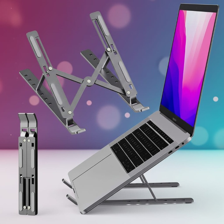 Professional Branded Speed-X 18-Inch Biggest Height Heavy Duty Professional Laptop Stand Aluminium Alloy Creative Adjustable Folding Portable With Pouch Cover And 6 Angles Adjustable