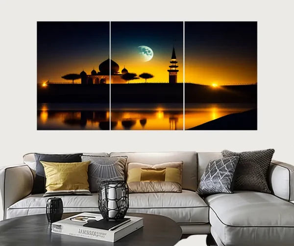 Set of 3 Mosque Silhouette Wall Art Frames �8x11" MDF Wood with Adhesive Backing