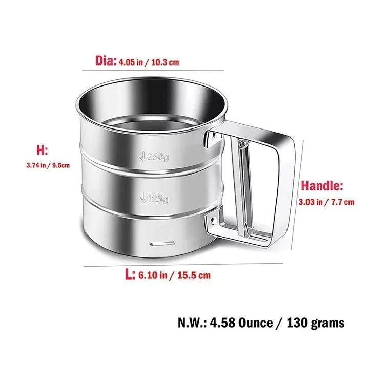 Flour Sifter Stainless Steel �Double Layer Fine Mesh Baking Sifter with One-Hand Press Crank for Cakes & Pastries