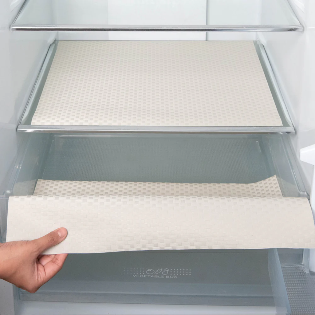 PVC Refrigerator Shelf Liner (45x150cm) - Plain Check Anti-Slip Fridge Drawer Mat