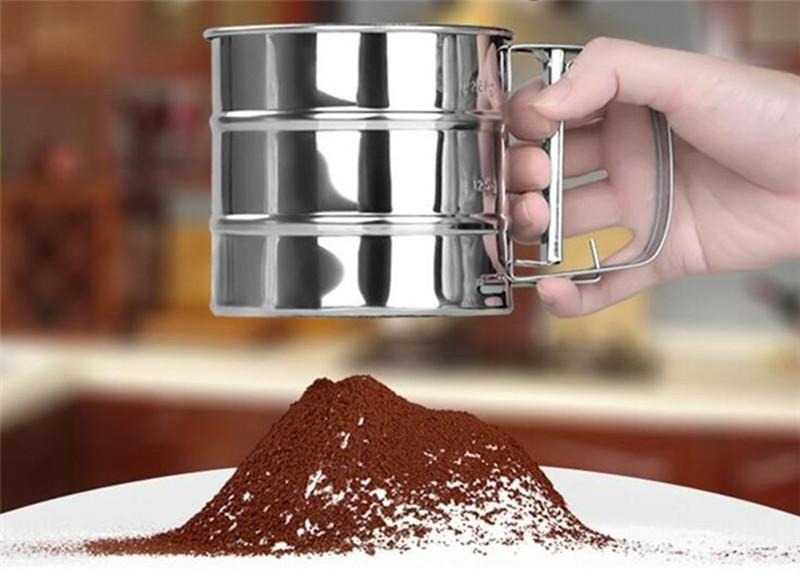 Flour Sifter Stainless Steel �Double Layer Fine Mesh Baking Sifter with One-Hand Press Crank for Cakes & Pastries