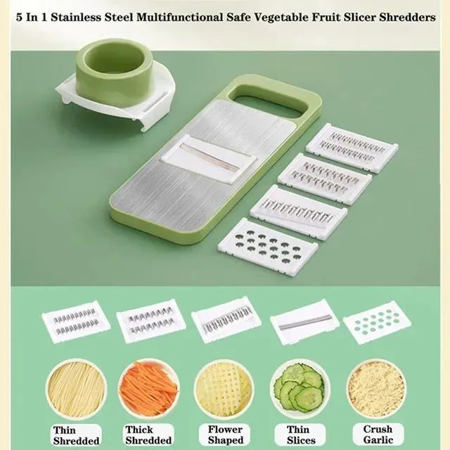 5-in-1 Multi-Functional Vegetable Slicer & Grater �Adjustable Mandoline Cutter with Interchangeable Blades for Kitchen, Fruits & Vegetables