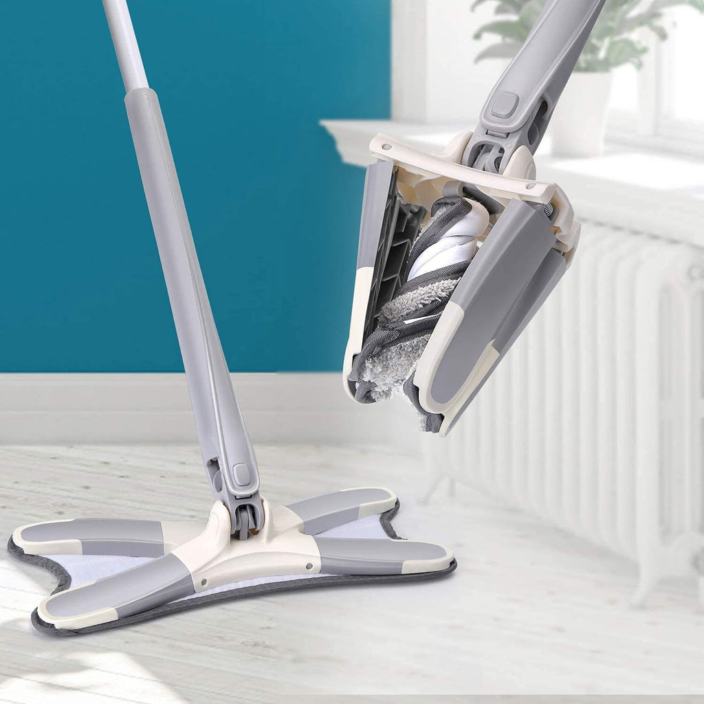 Rotating X Mop Flat Microfiber Floor Mop with 360? Squeeze System and Replaceable Cloth Heads