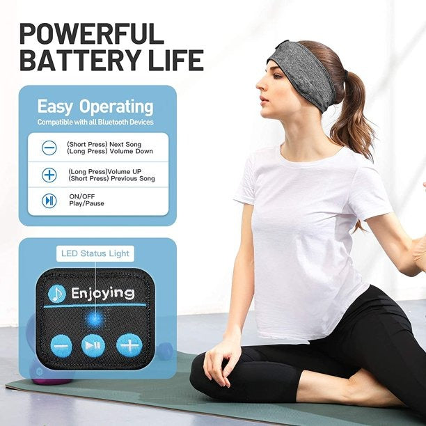 2-in-1 Sports & Sleep Bluetooth Headband �Wireless Music Headphones with Built-in Mic, Elastic Eye Mask for Workout, Travel & Relaxation