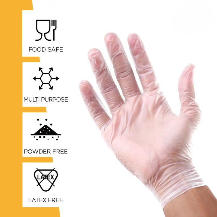 Safety Fine Disposable Vinyl Gloves �Clear, Powder-Free | Food Prep & Hygiene Use