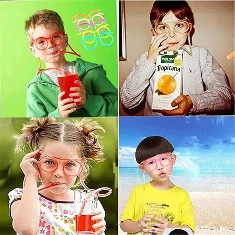 Funny Silly Straw Glasses for Kids and Adults - Creative Flexible Drinking Straw Eyeglasses Fun Party Accessory (Random Color)
