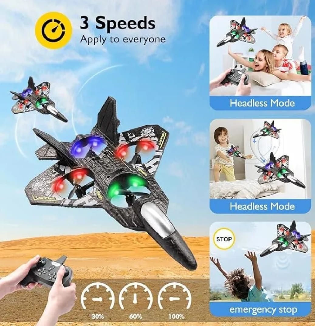 Premium RC Fighter Jet Plane �2.4G Remote Control Foam Airplane Toy with Lights | High-Speed Glider | Helicopter Style Stunt Aircraft for Kids & Adults