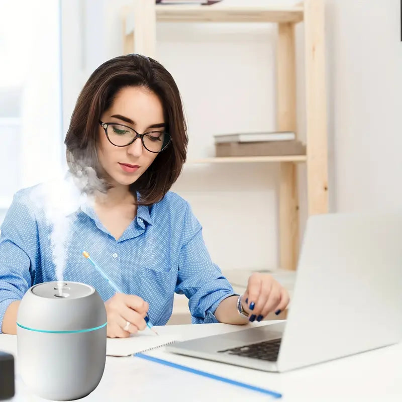 Humidier with Warm LED Outline USB Portable Air Humidifier  Essential Oil Diffuser Modes Auto Off With LED Light For Home Car Mist Maker Face Steamer Car Air Fresheners