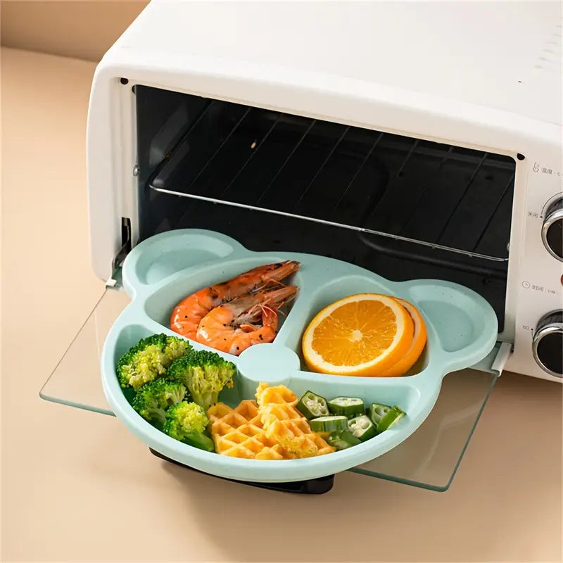 5 Pcs Bear Plate Set - Cartoon compartment dinner plate | Includes Divided Plate, Fork &amp; Spoon, Perfect For Toddlers &amp; Preschoolers (Random color)
