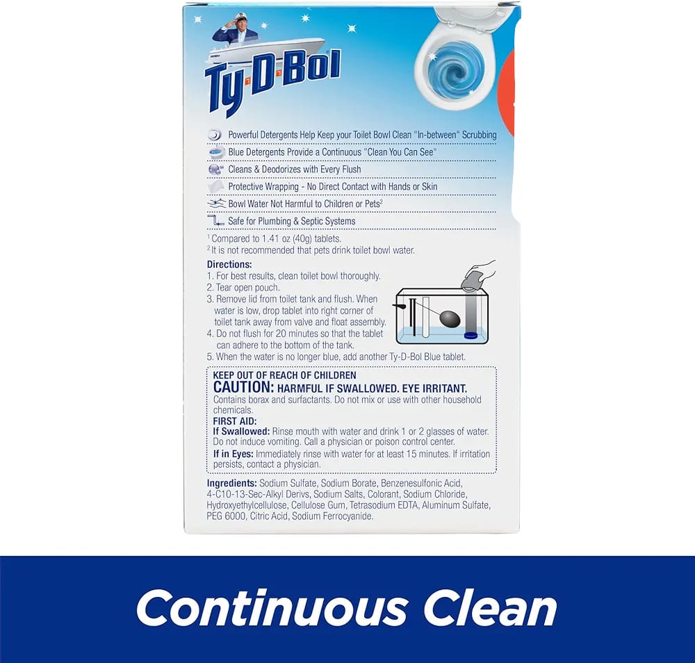 Ty-D-Bol In-Tank Blue Toilet Bowl Cleaner Tablets, Value Pack (10 Count) �Cleans, Deodorizes & Provides Continuous Blue Water Every Flush