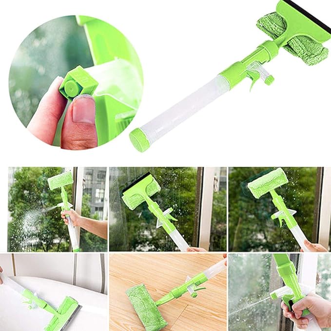 3 in 1 Fiber Wiper Sprayer  Wash, Wipe and Soak | Window Squeegee Kit, Cleaning Tool with Detachable Microfiber Cloth Rubber Scraper &amp; Sprayer, Portable Window Cleaner Combo for Car, (Random color)