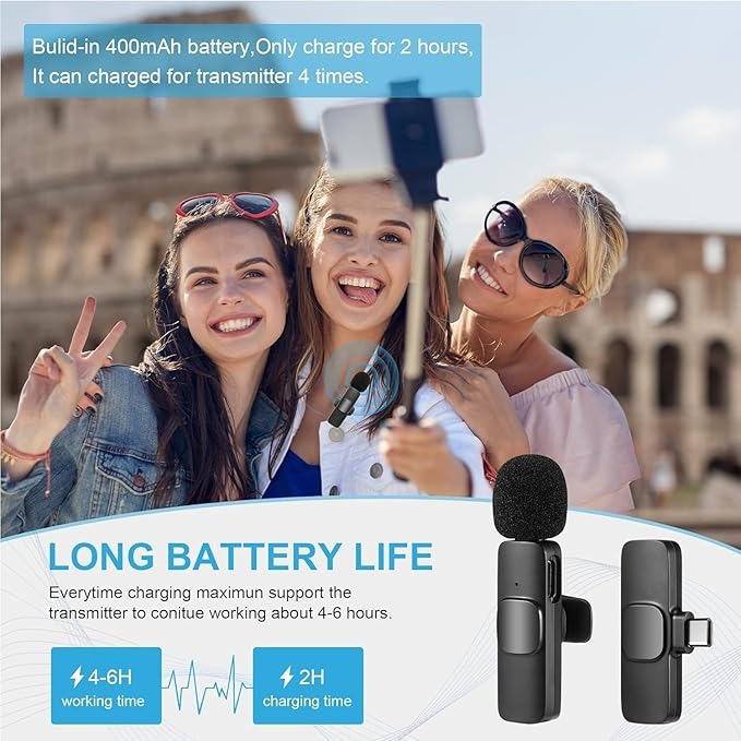 WIRELESS MIC K9 Single Microphone Mic Plug & Play USB Type C Plug Wireless Lavalier Microphone