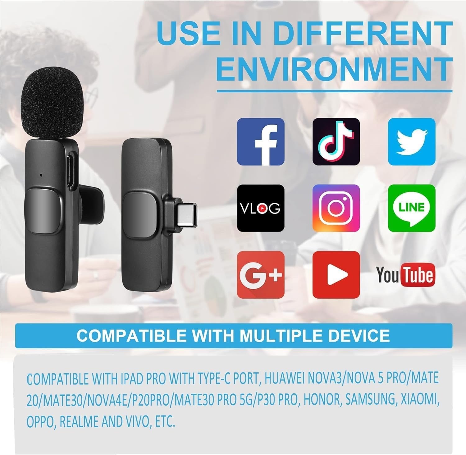 WIRELESS MIC K9 Single Microphone Mic Plug & Play USB Type C Plug Wireless Lavalier Microphone
