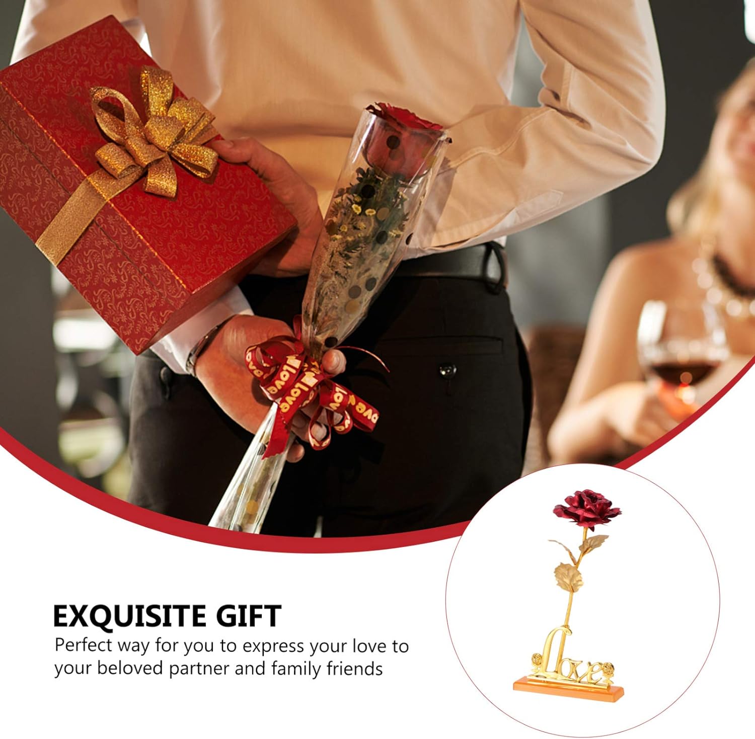 24k Gold Plated Rose (With Love Holder Box) Gift Ramazan Greeting Mother's Day Gift Flower Gold Dipped Rose