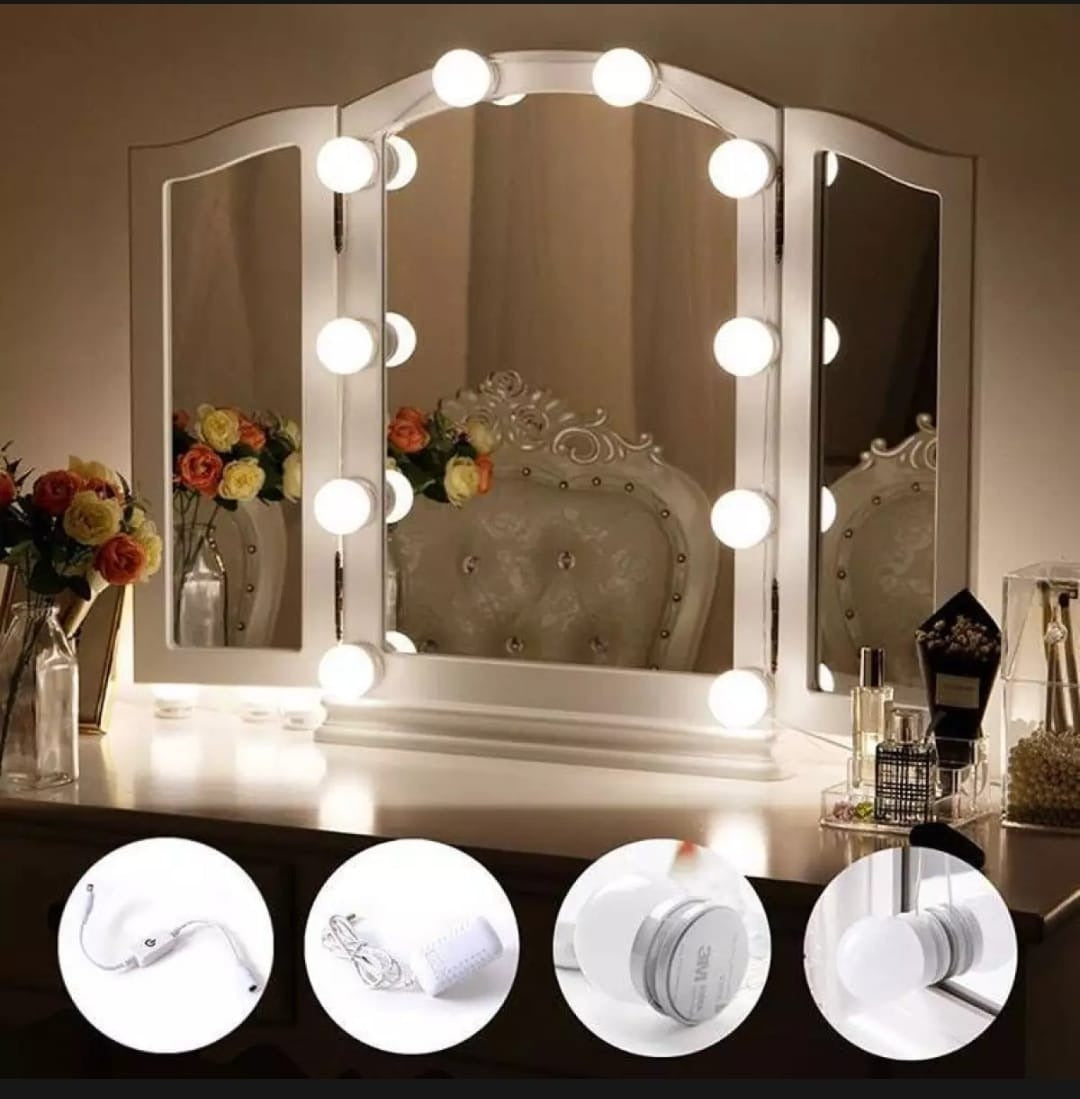 Dimmable LED Vanity Mirror Lights Kit �10 LED Hollywood Style Bulbs for Makeup Dressing Table & Bathroom Mirror