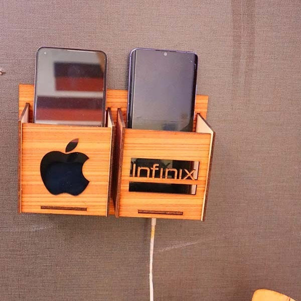 Wall Mounted Wooden Mobile Charging Holder �Phone & Charger Organizer for Home & Office