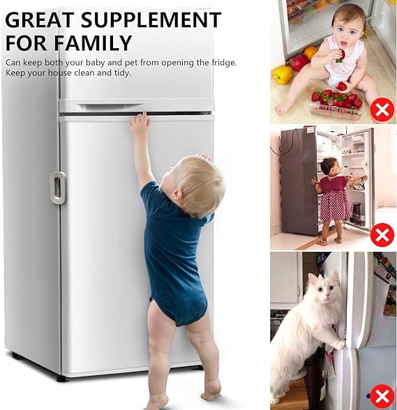 Child Safety Refrigerator Lock �Self-Adhesive Fridge &amp; Freezer Door Lock with Double Safety Button �Easy One-Hand Use