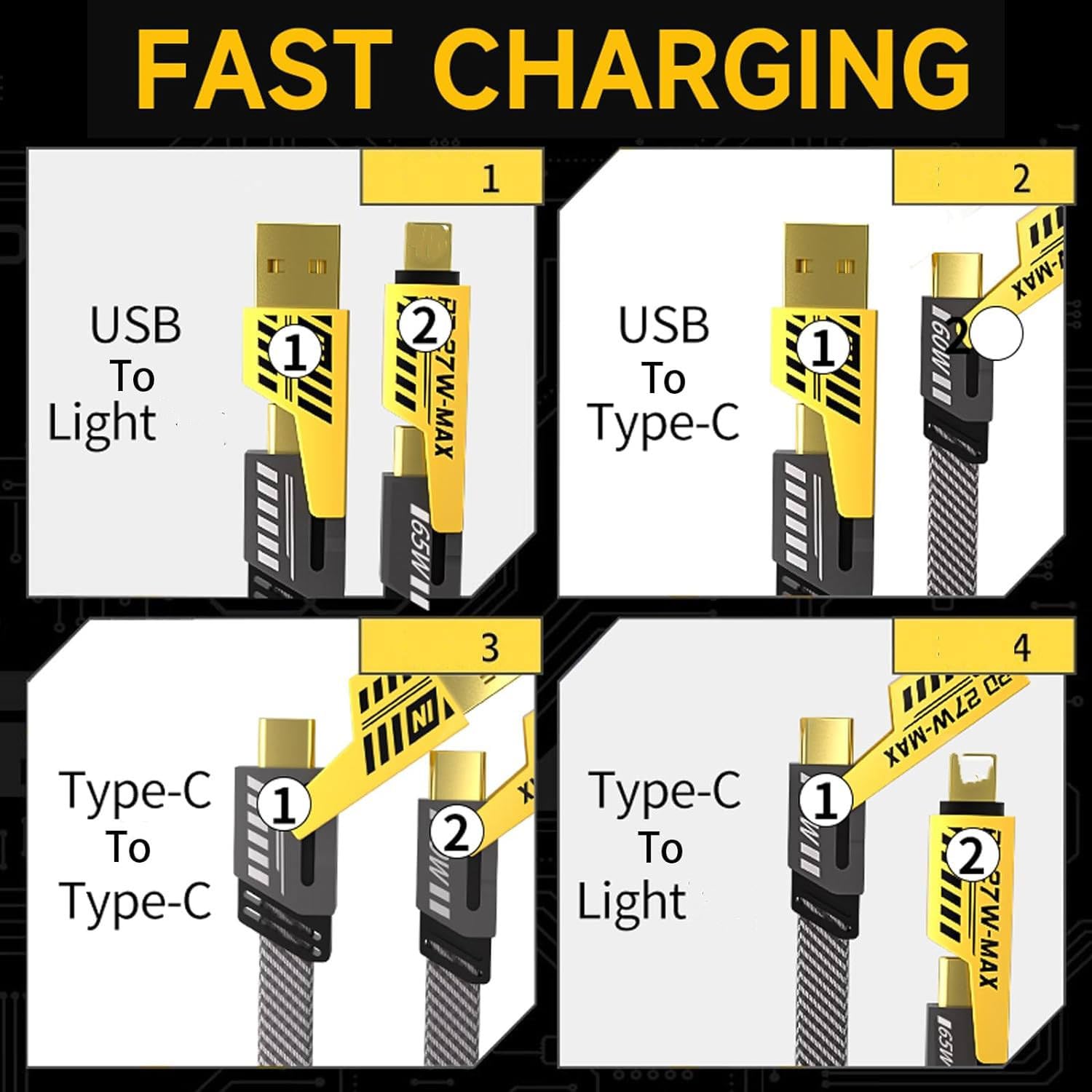 4-in-1 Multi USB Charging Cable �For IPhone and Type C | Fast PD Charger Cord for iPhone, iPad, Samsung, MacBook