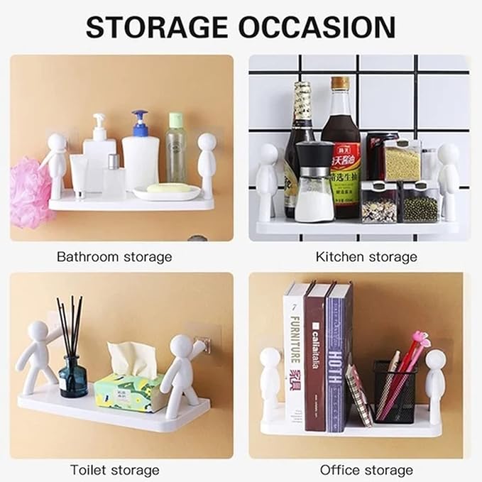 Multifunctional Self Adhesive Creative Character Shelves Bathroom Wall Mounted Shelf | Storage Rack for Bathroom, Kitchen &amp; Room - 1 Pc (White)