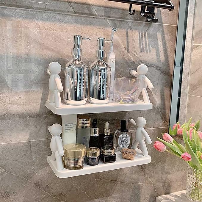 Multifunctional Self Adhesive Creative Character Shelves Bathroom Wall Mounted Shelf | Storage Rack for Bathroom, Kitchen &amp; Room - 1 Pc (White)