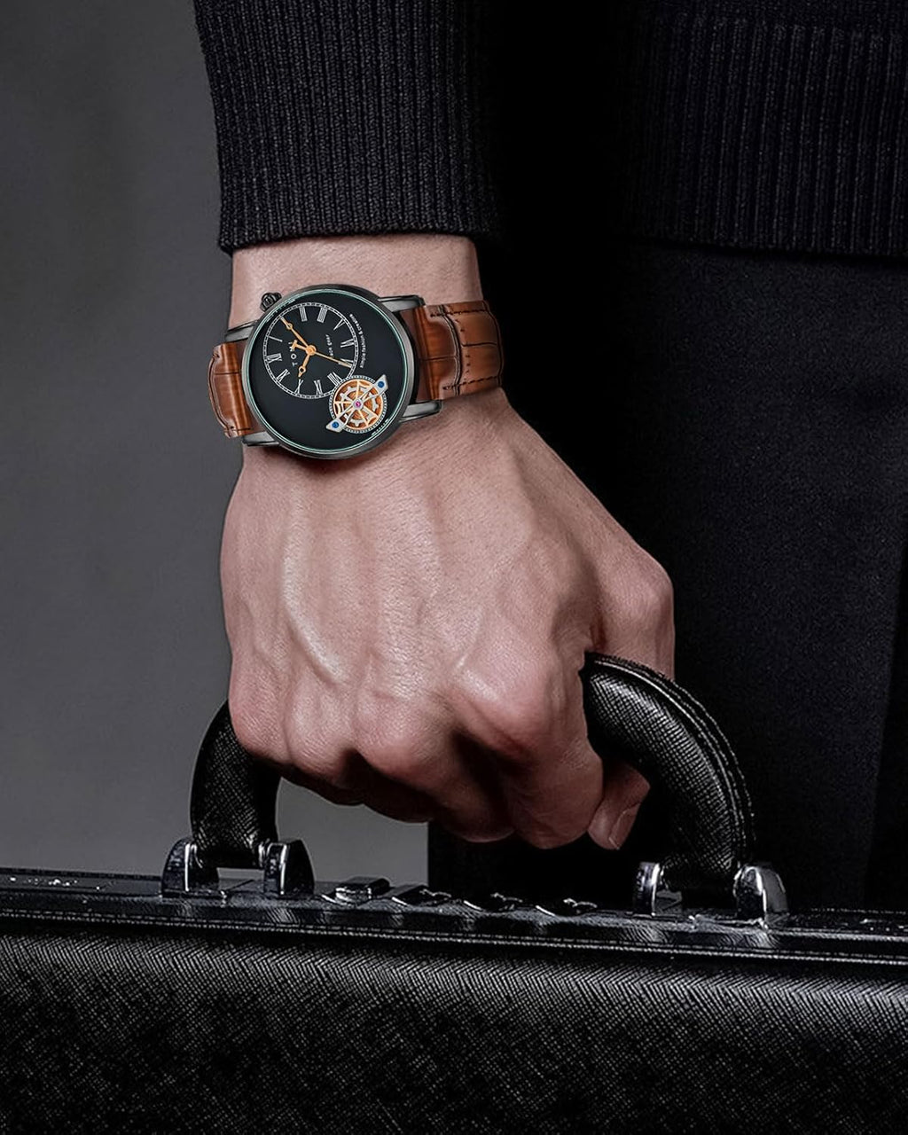 Men's Watch Analog Leather Wrist Watch �Elegant Quartz Watch with Double Strap &amp; 3ATM Waterproof ( Random Color )