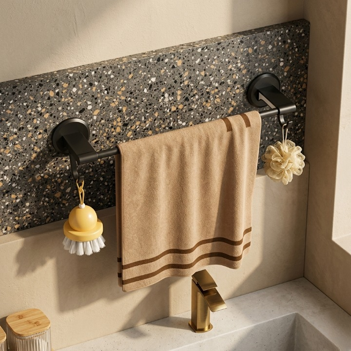 Simple Multifunctional Towel Bar | No-Drill Wall Mounted Bathroom Organizer | Strong Load-Bearing 10kg | 50cm