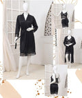 Women's Luxury Silk Nightwear Set with Black Lace �3 Piece Robe & Slip Dress SKU R-011 (Color Black Free Size)