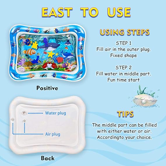 Inflatable Leakproof Tummy Time Water Mat for Kids �Safe & Fun Baby Play Mat (Random Color)
