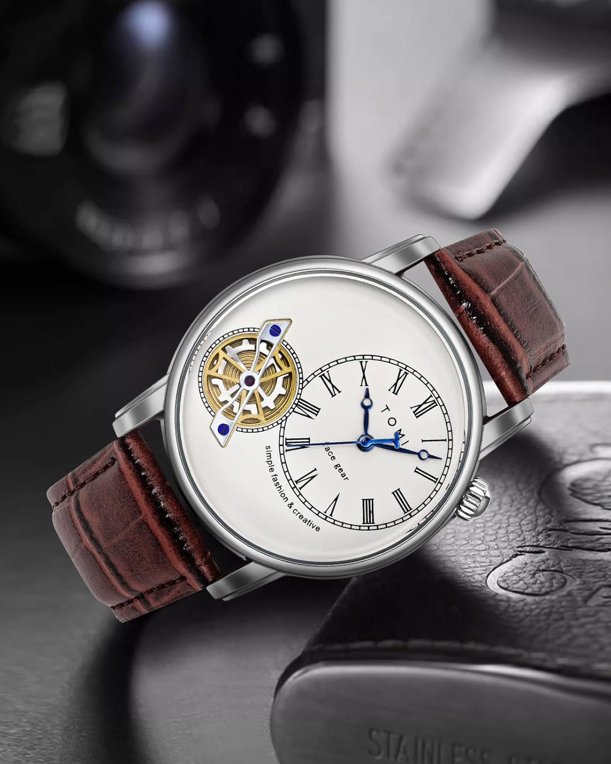 Men's Watch Analog Leather Wrist Watch �Elegant Quartz Watch with Double Strap &amp; 3ATM Waterproof ( Random Color )