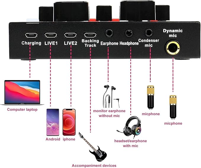 V8 Bm-800 Podcast Mic Set With Live Sound Card,Condenser Microphone With Rechargeable 12 Kinds Of Auxiliary Background For Karaoke Singing, Youtube Recording Mic